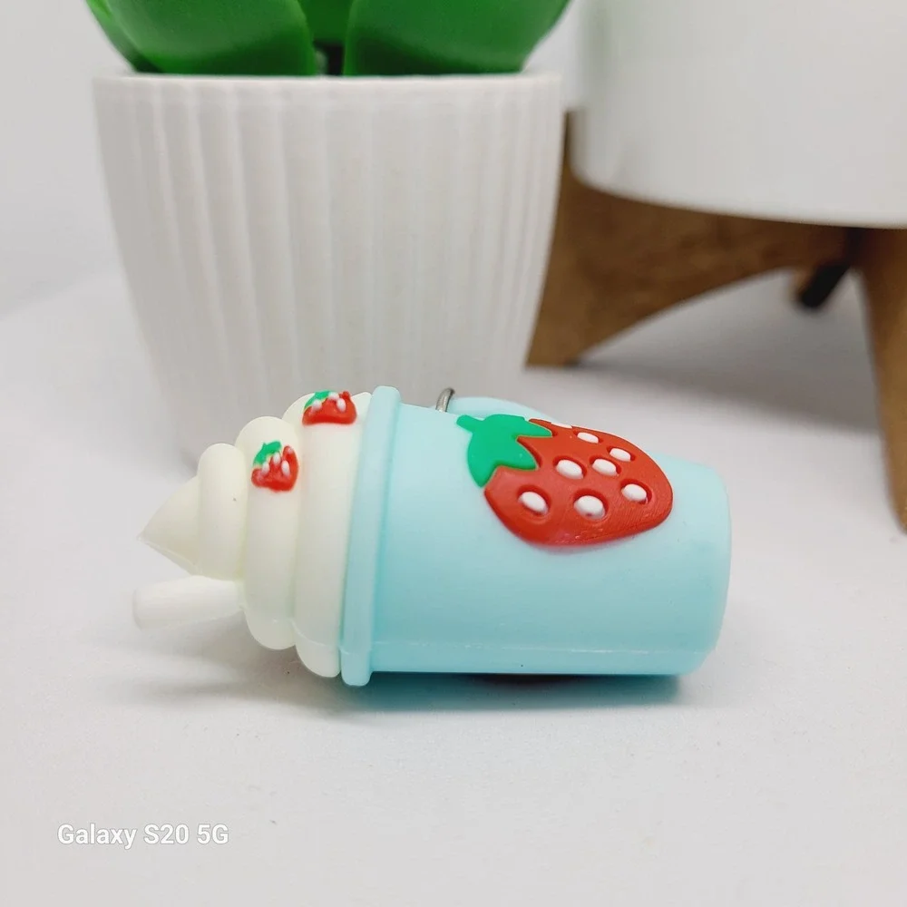 Strawberry Drink Keychain‎ Cute Cup Charm Food Accessory Fun NWOT School Keys